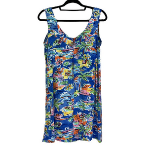 JAMS WORLD Dress Vintage‎ Blue Multi-Color Tropical Floral Mini Shift Dress